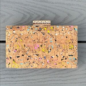 Sondra Roberts Cork-like Textured Clutch Gold-tone Hardware Multicolor Accents
